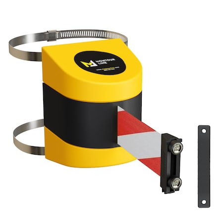 Retractable Belt Barrier Yellow Clamped Mount, 20ft. Rd/Wh Belt (M)